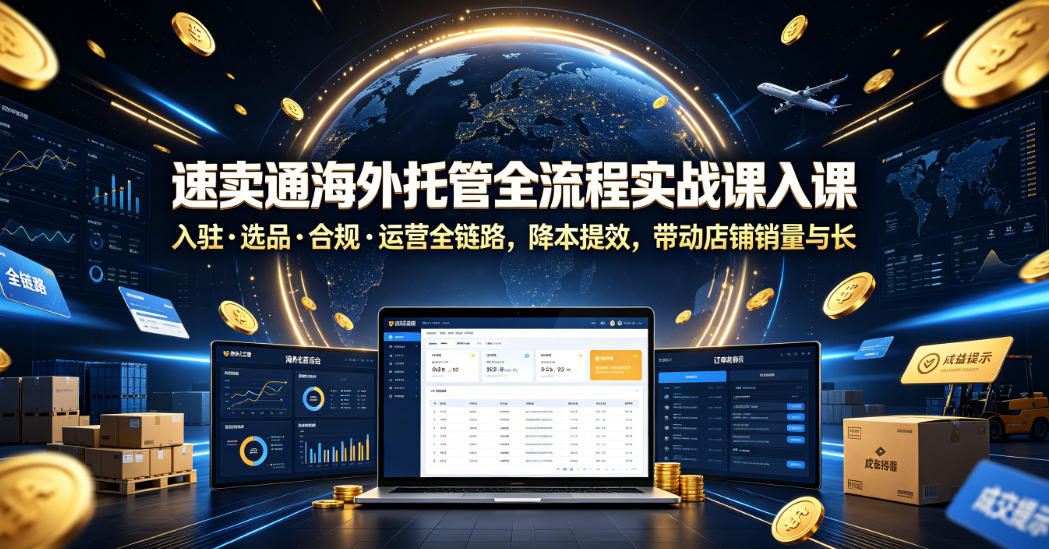速卖通海外托管全流程实战课入驻・选品・合规・运营全链路，降本提效，带动店铺销量与收益增长-副业网
