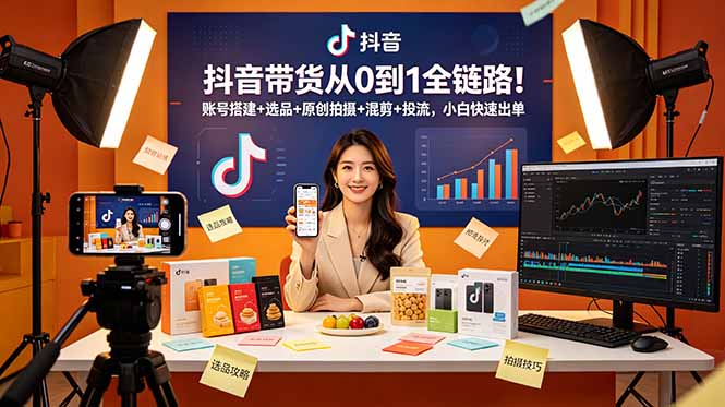 抖音带货从0到1全链路！账号搭建+选品+原创拍摄+混剪+投流，小白快速出单-副业网
