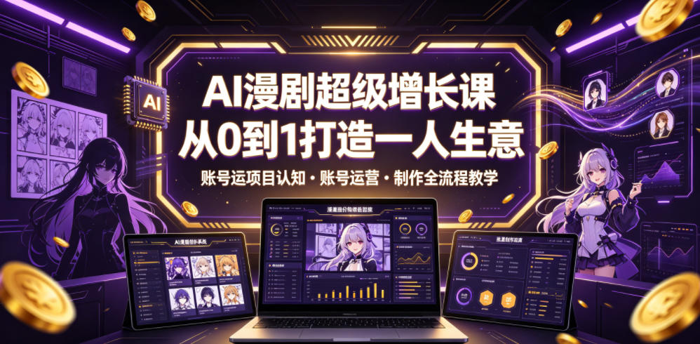 AI漫剧超级增长课，从0到1打造一人生意，项目认知・账号运营・制作全流程教学-副业网
