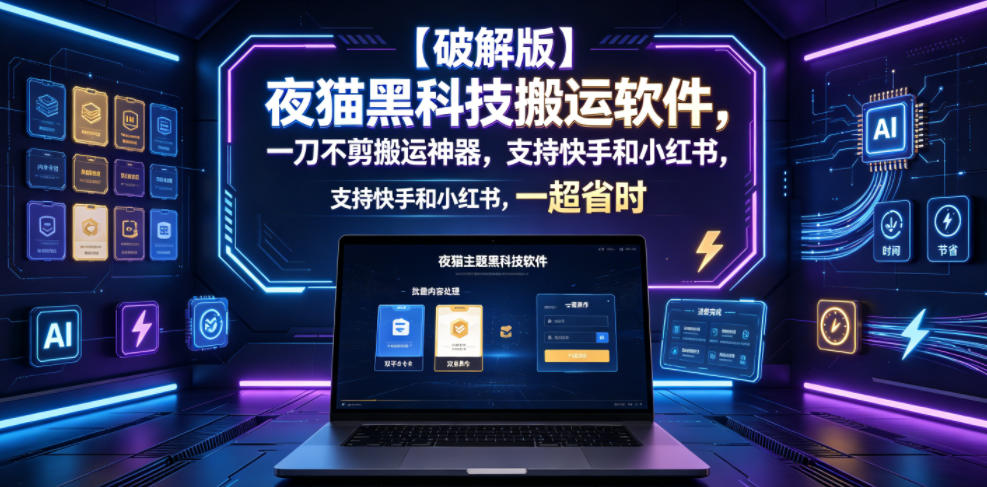 【破解版】夜猫黑科技搬运软件，一刀不剪搬运神器，支持快手和小红书，一键搬运超省时！-副业网