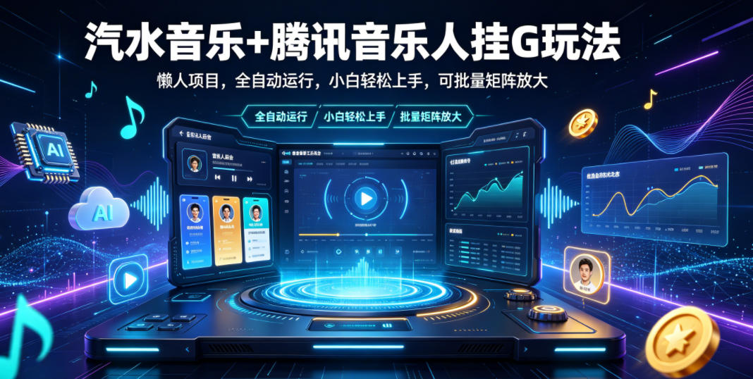 汽水音乐+腾讯音乐人挂G玩法，懒人项目，全自动运行，小白轻松上手，可批量矩阵放大【揭秘】-副业网