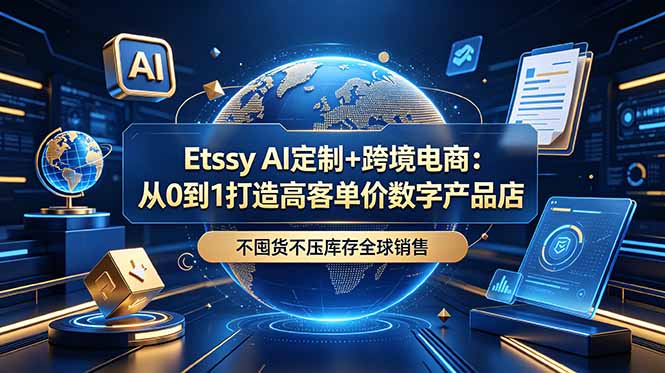 Etsy AI定制+跨境电商：从0到1打造高客单价数字产品店，不囤货不压库存全球销售-副业网