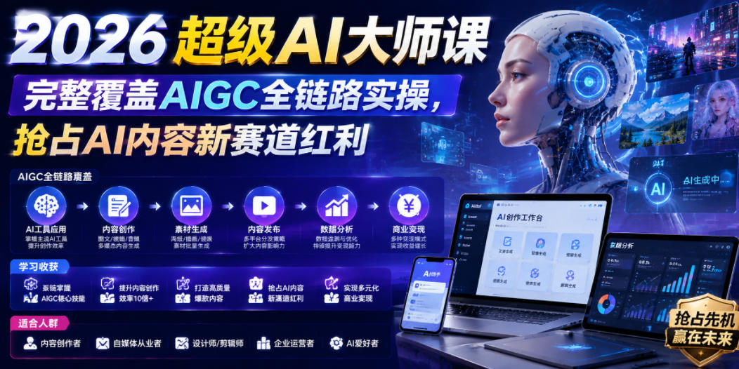 2026超级AI大师课,完整覆盖AIGC全链路实操,抢占AI内容新赛道红利-副业网