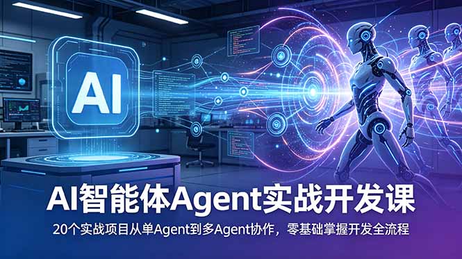 AI智能体Agent实战开发课：20个实战项目从单Agent到多Agent协作，零基础掌握开发全流程-副业网