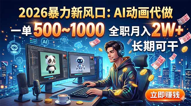 2026暴力新风口：AI动画代做，一单500~1000，全职月入2W+，长期可干-副业网