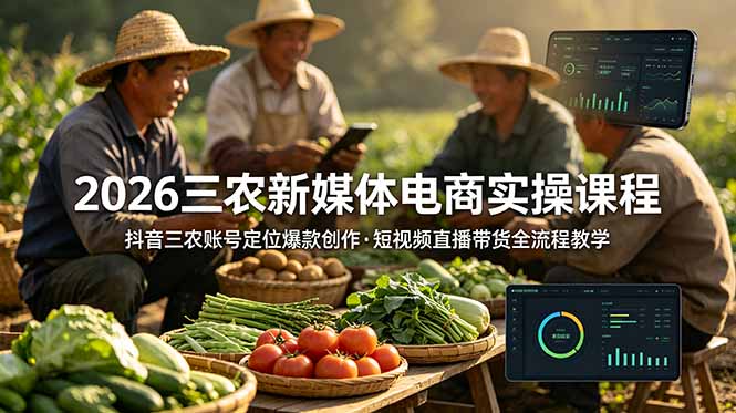 2026三农新媒体电商实操课程：抖音三农账号定位爆款创作，短视频直播带货全流程教学-副业网