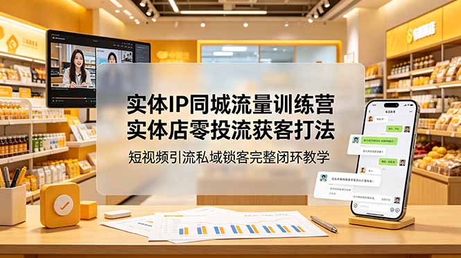 实体IP同城流量训练营：实体店零投流获客打法，短视频引流私域锁客完整闭环教学-副业网