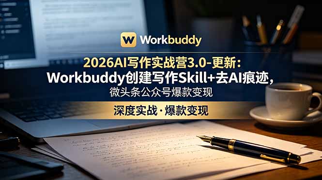 2026AI写作实战营3.0-更新：Workbuddy创建写作Skill+去AI痕迹，微头条公众号爆款变现-副业网