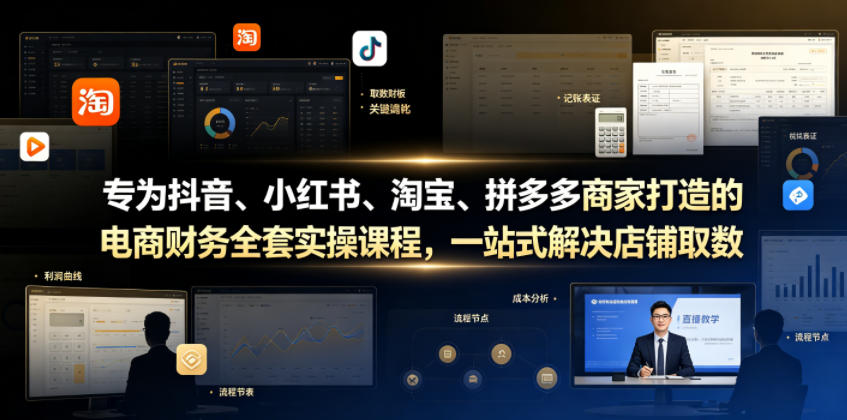 专为抖音、小红书、淘宝、拼多多商家打造的电商财务全套实操课程，一站式解决店铺取数、记账、报税全流程难题-副业网