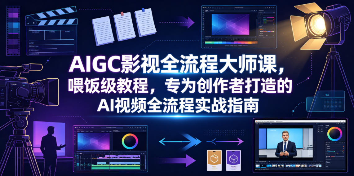 AIGC影视全流程大师课，喂饭级教程，专为创作者打造的AI视频全流程实战指南-副业网