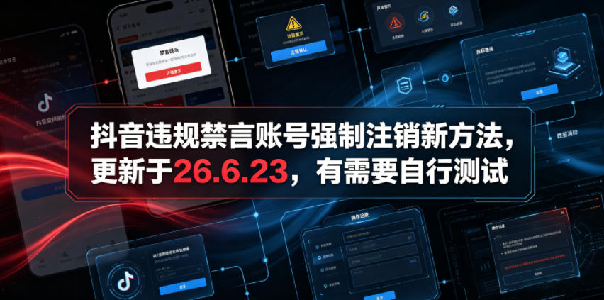 抖音违规禁言账号强制注销新方法，更新于26.6.23，有需要自行测试-副业网