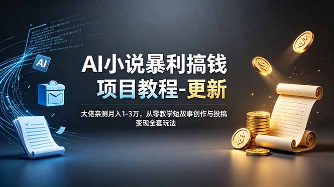 AI小说暴利搞钱项目教程-更新，大佬亲测月入1-3万，从零教学短故事创作与投稿变现全套玩法-副业网