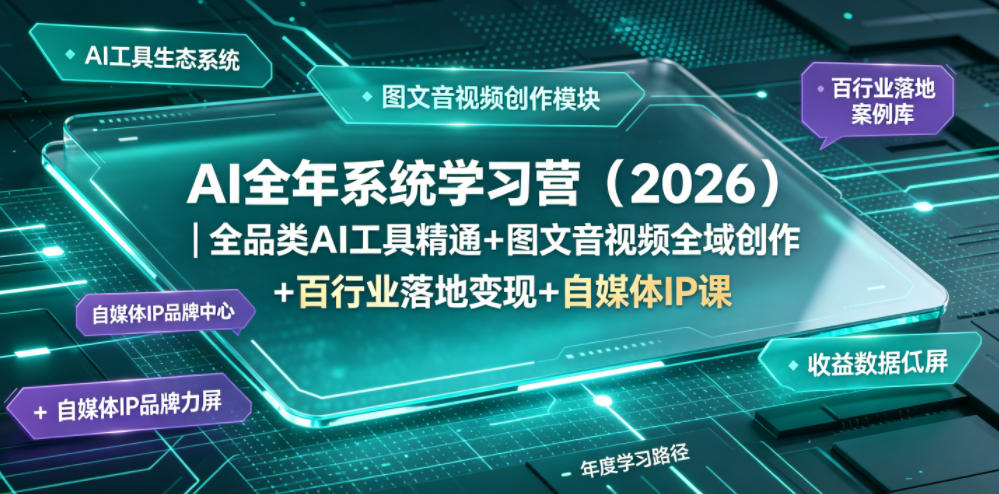 AI全年系统学习营(2026)｜全品类AI工具精通+图文音视频全域创作+百行业落地变现+自媒体IP打造年度进阶大课-副业网