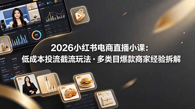 2026小红书电商直播小课，低成本投流截流玩法，多类目爆款商家经验完整拆解教学-副业网
