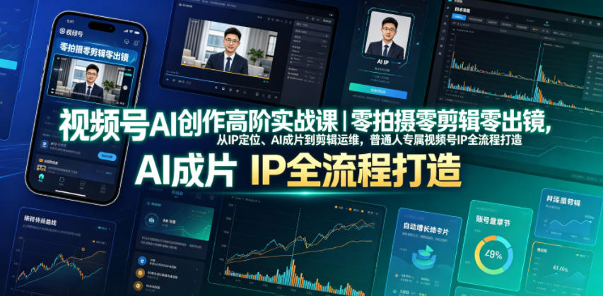 视频号AI创作高阶实战课｜零拍摄零剪辑零出镜，从IP定位、AI成片到剪辑运维，普通人专属视频号IP全流程打造-副业网