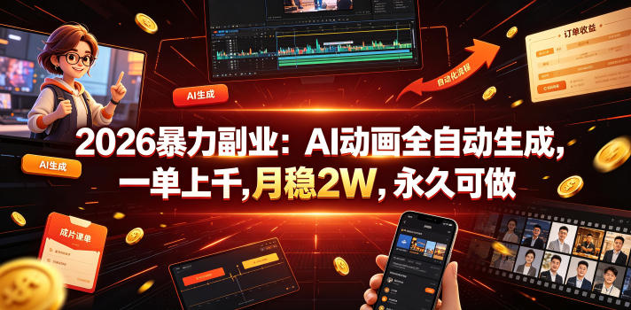 2026暴力副业：AI动画全自动生成，一单上千，月稳2W，永久可做【揭秘】-副业网