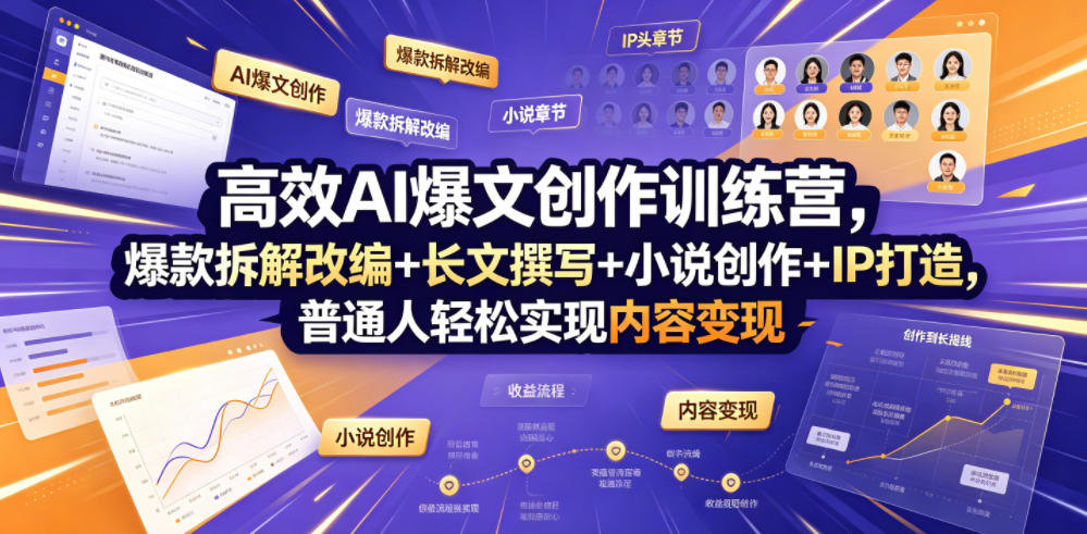 高效AI爆文创作训练营，爆款拆解改编+长文撰写+小说创作+IP打造，普通人轻松实现内容变现-副业网