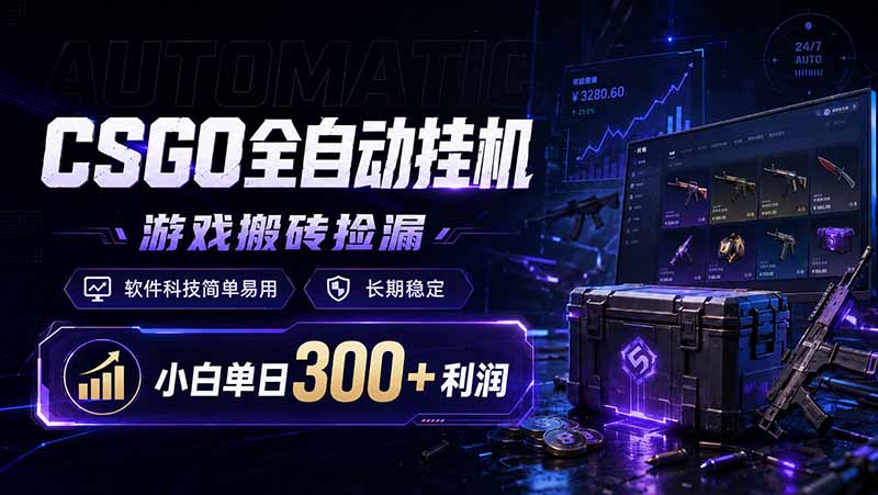 CSGO全自动挂机，游戏搬砖捡漏，软件科技简单易用，长期稳定，小白单日300+利润-副业网