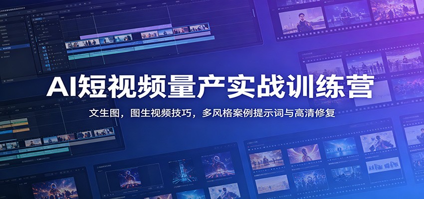 AI短视频量产实战训练营：文生图，图生视频技巧，多风格案例提示词与高清修复-副业网
