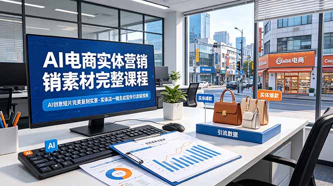 AI电商实体营销素材完整课程，AI创意短片完美复刻实景，实体店一键生成宣传引流短视频-副业网