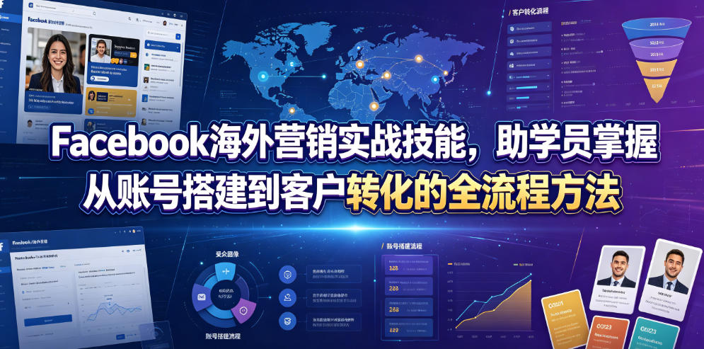 Facebook海外营销实战技能，助学员掌握从账号搭建到客户转化的全流程方法-副业网