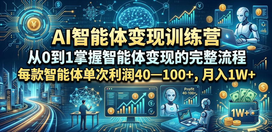 AI智能体变现训练营，从0到1掌握智能体变现的完整流程，每款智能体单次利润40—100+，月入1W+-副业网