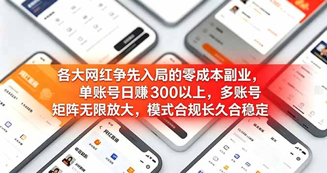 各大网红争先入局的零成本副业，单账号日赚 300 以上，多号矩阵可放大，模式合规长久稳定！-副业网