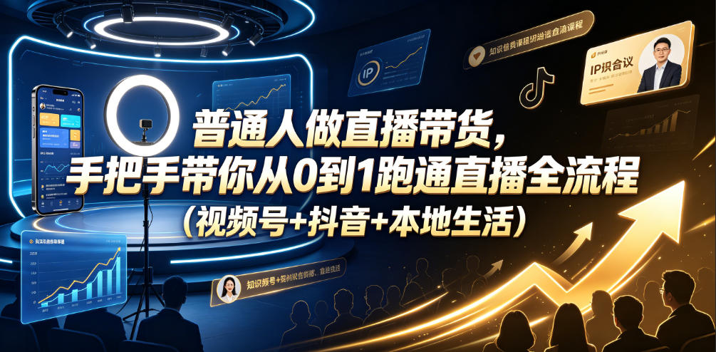 普通人做直播带货，手把手带你从0到1跑通直播全流程(视频号+抖音+本地生活)-副业网