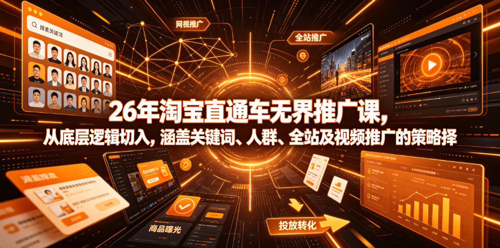 26年淘宝直通车无界推广课，从底层逻辑切入，涵盖关键词、人群、全站及视频推广的策略选择-副业网