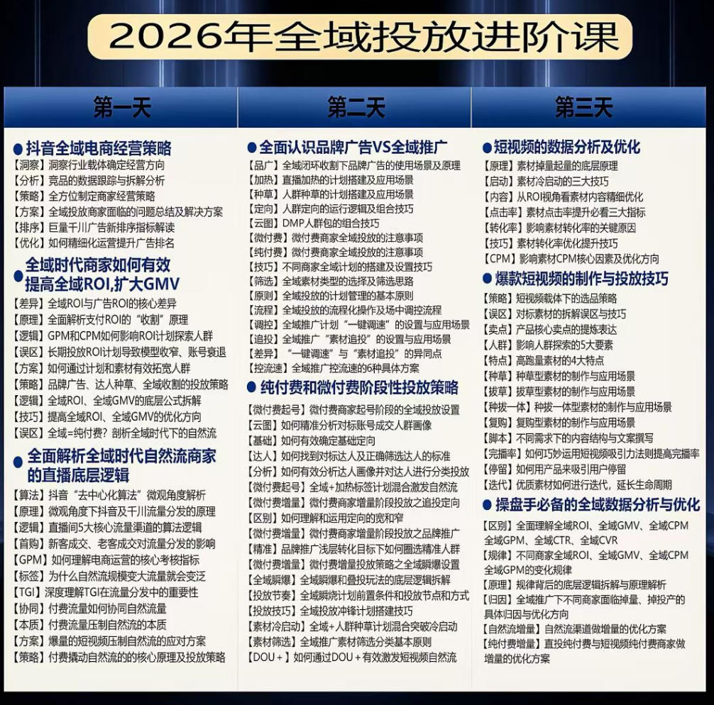 图片[2]-千川扫地僧2026抖音全域投放进阶课，少走弯路·快速起量·掌控增长，6月12-14号杭州线下课(更新)-副业网