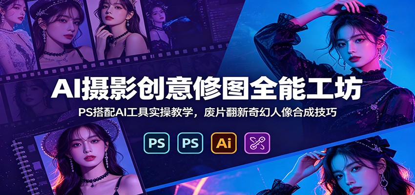 AI摄影创意修图全能工坊：PS搭配AI工具实操教学，废片翻新奇幻人像合成技巧-副业网