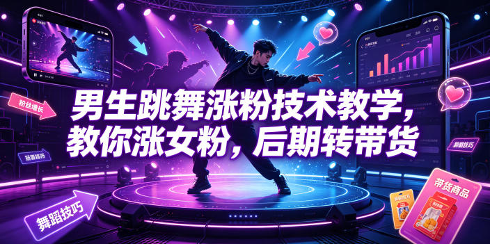 男生跳舞涨粉技术教学，教你涨女粉，后期转带货-副业网