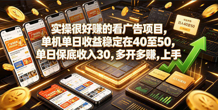 实操很好賺的看广告项目，单机单日收益稳定在40至50，单日保底收入30，多开多賺，上手就能变现【揭秘】-副业网