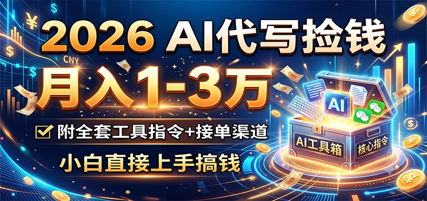 2026 AI代写捡钱，月入1-3万，附全套工具指令+接单渠道，小白直接上手搞钱-副业网