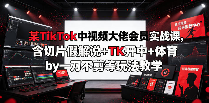 某TikTok中视频大佬会员实战课，含切片假解说+TK开中+体育by一刀不剪等玩法教学-副业网