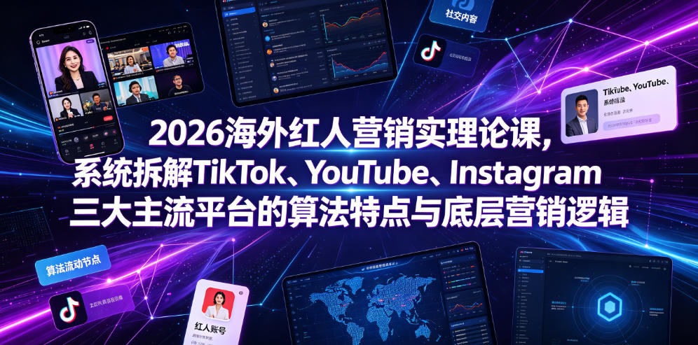 2026海外红人营销实理论课，系统拆解TikTok、YouTube、Instagram三大主流平台的算法特点与底层营销逻辑-副业网