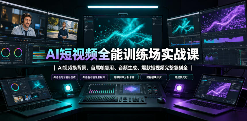 AI短视频全能训练场实战课｜AI视频换背景、首尾帧复用、音频生成、爆款短视频完整复刻全套实操教学-副业网