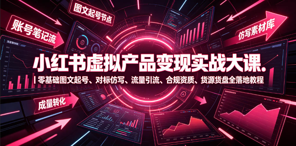 小红书虚拟产品变现实战大课｜零基础图文起号、对标仿写、流量引流、合规资质、货源货盘全落地教程-副业网