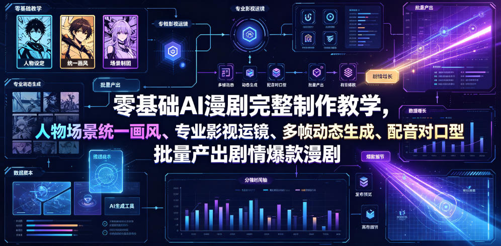 零基础AI漫剧完整制作教学，人物场景统一画风、专业影视运镜、多帧动态生成、配音对口型，批量产出剧情爆款漫剧-副业网