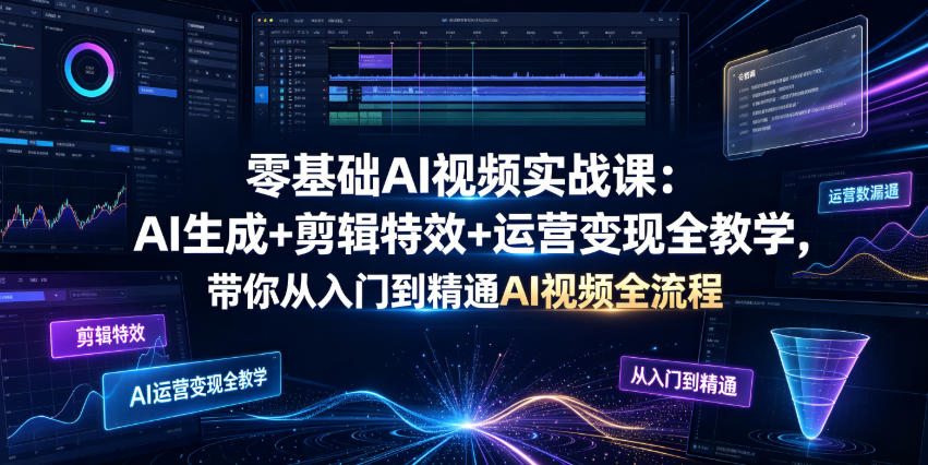 零基础AI视频实战课：AI生成+剪辑特效+运营变现全教学，带你从入门到精通AI视频全流程-副业网