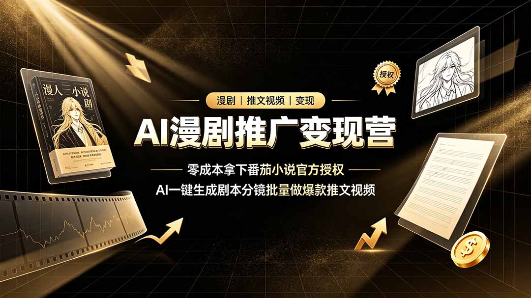 AI漫剧推广变现营，零成本拿下番茄小说官方授权，AI一键生成剧本分镜批量做爆款推文视频-副业网