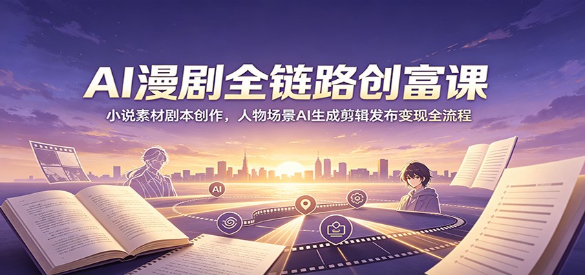 AI漫剧全链路创富课：小说素材剧本创作，人物场景AI生成剪辑发布变现全流程-副业网