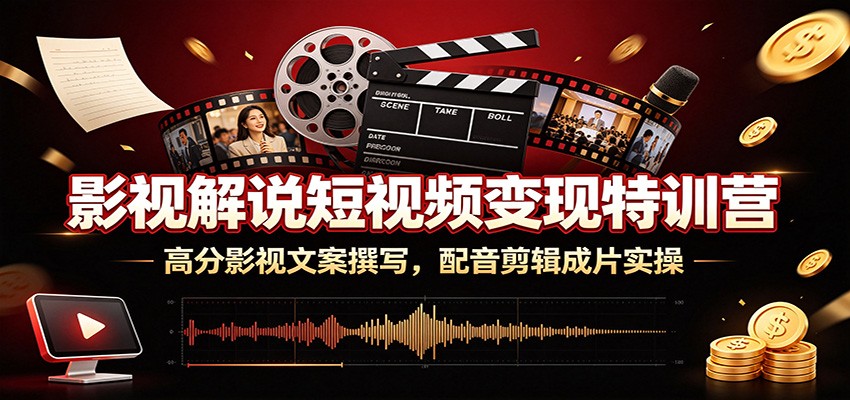 影视解说短视频变现特训营：高分影视文案撰写，配音剪辑成片实操-副业网