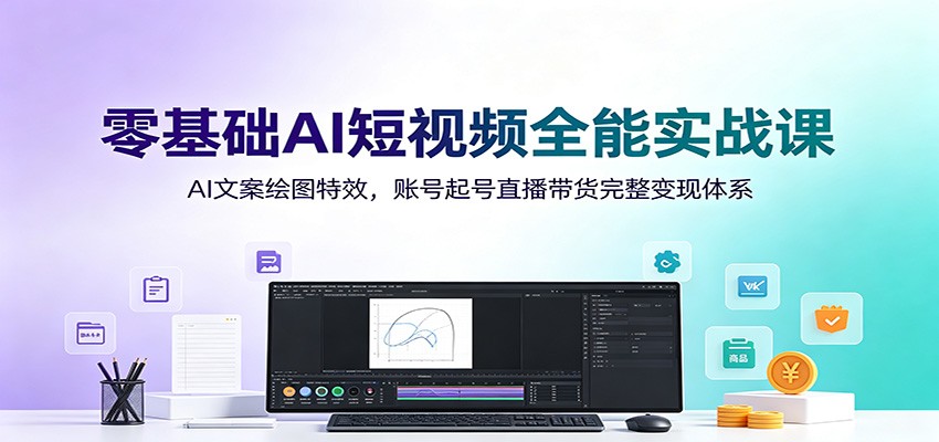 零基础AI短视频全能实战课：AI文案绘图特效，账号起号直播带货完整变现体系-副业网