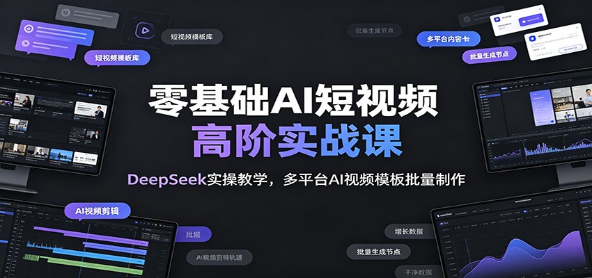 零基础AI短视频高阶实战课：DeepSeek实操教学，多平台AI视频模板批量制作-副业网