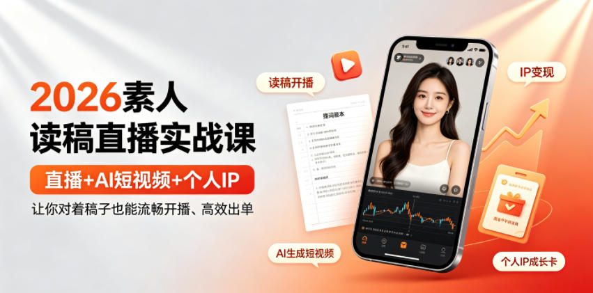 2026素人读稿直播实战课｜直播+AI短视频+个人IP，让你对着稿子也能流畅开播、高效出单-副业网