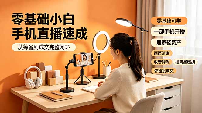 零基础小白手机直播速成，从筹备到成交完整闭环，适配苹果安卓系统，解决杂音卡顿留人难问题-副业网