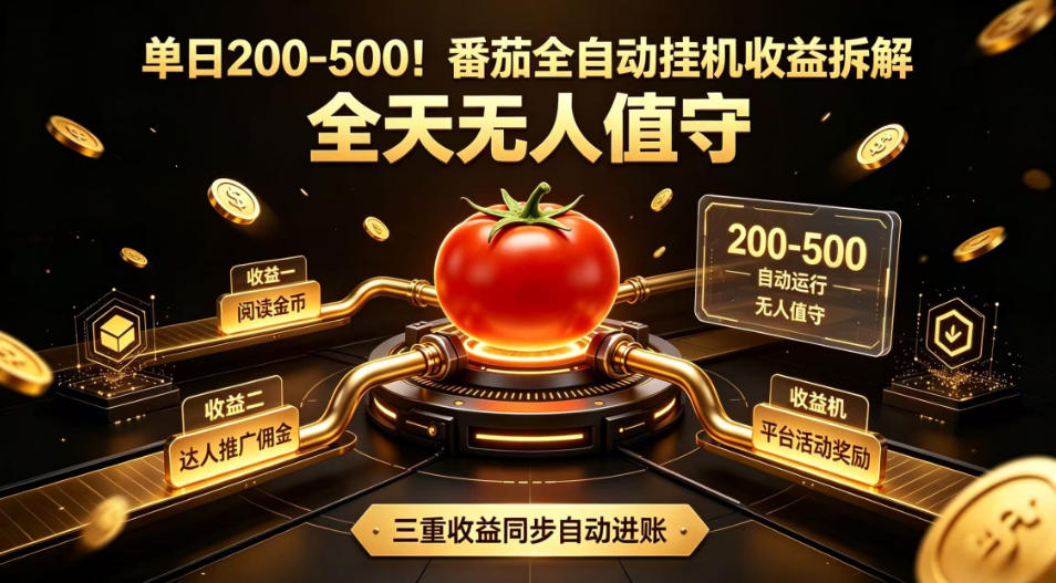 单日200-500！番茄全自动挂G收益拆解，全天无人值守，矩阵操作收益翻倍【揭秘】-副业网