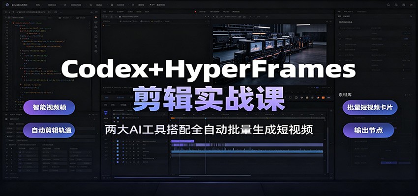 Codex+HyperFrames剪辑实战课:两大AI工具搭配全自动批量生成短视频-副业网