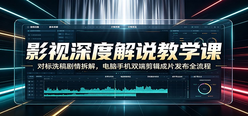 影视深度解说教学课：对标洗稿剧情拆解，电脑手机双端剪辑成片发布全流程-副业网